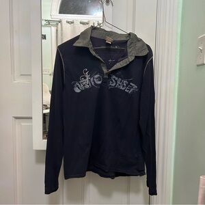 Y2k Skater Navy Long Sleeve Polo Shirt